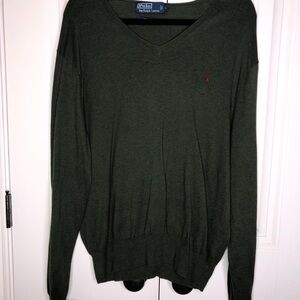 Polo by Ralph Lauren V Neck Lightweight Heather Green Sweater Size Large